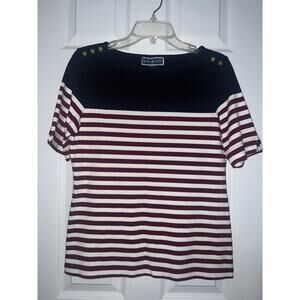 Karen Scott Striped Boat Neck 3/4 Sleeve Blouse Black, Red and White Sz M Medium